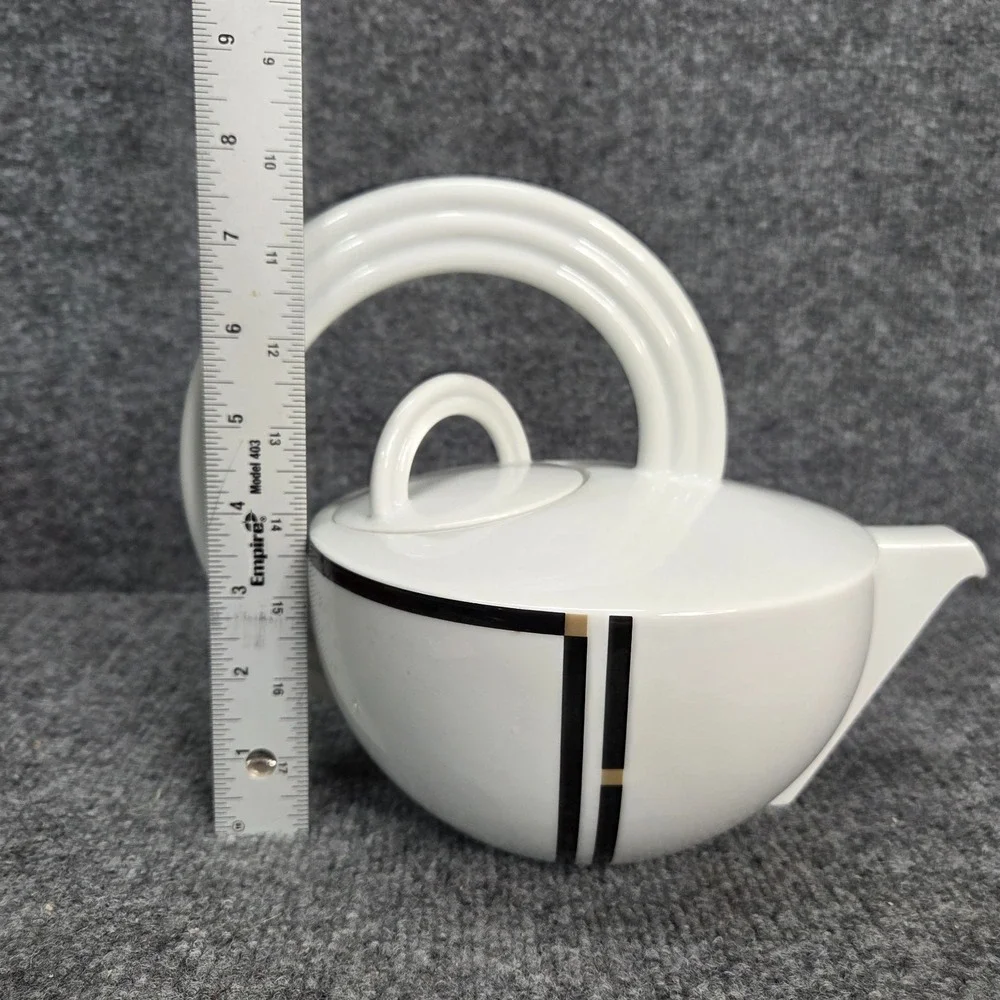 Rosenthal Studio-Line Porcelian Mario Bellini Cupola Teapot MCM White Black Gold
